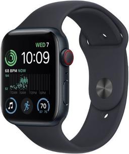 Apple Watch SE 2nd Gen (2022) (Cellular + GPS) - 32GB - 44mm - Midnight Aluminum Case with Midnight Rubber Sport Band - Small/Medium Size