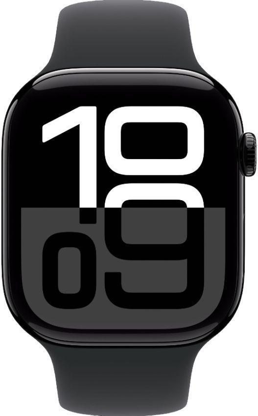 Apple  Watch Series 10 - 64GB - GPS - 42mm - Jet Black - Aluminum - Black - Sport Band - One Size - Rubber - Good