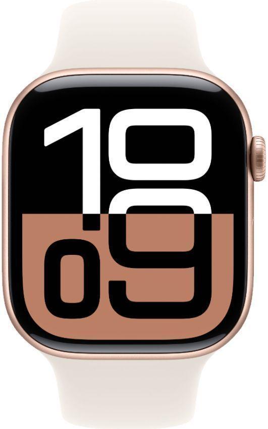 Apple  Watch Series 10 - 64GB - Cellular + GPS - 42mm - Rose Gold - Aluminum - Starlight - Sport Band - S/M Size - Rubber - Premium