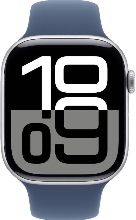 Apple  Watch Series 10 - 64GB - Cellular + GPS - 46mm - Silver - Aluminum - Denim - Sport Band - One Size - Rubber - Acceptable