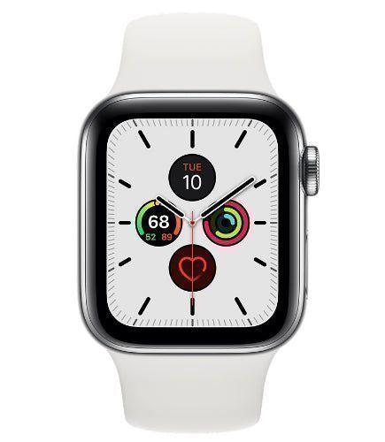 Apple  Watch Series 5 - 32GB - Cellular + GPS - 44mm - Silver - Stainless Steel - White - Sport Band - Rubber - Premium