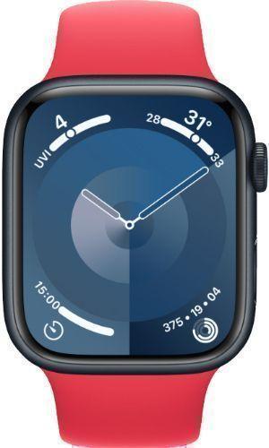 Apple  Watch Series 9 - 64GB - GPS - 41mm - Midnight - Aluminum - Red - Sport Band - One Size - Rubber - Acceptable