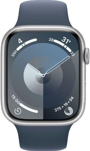 Apple  Watch Series 9 - 64GB - Silver-Aluminum-Sport Band-Storm Blue - GPS - 41mm - Silver - Aluminum - Storm Blue - Sport Band - Medium/Large Size - Rubber - Excellent