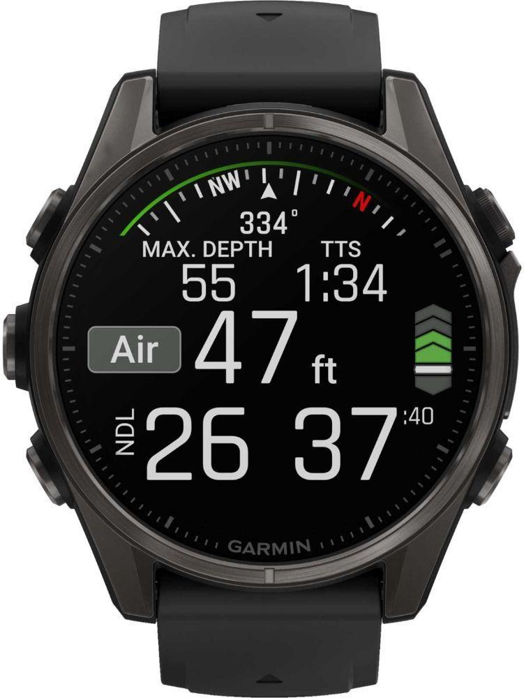 Garmin  Fenix 8 Smartwatch - 32GB - 43mm - Carbon Gray/DLC Titanium - AMOLED Edition (Polymer) - Black/Pebble Gray - Silicone Band - Silicone - Premium