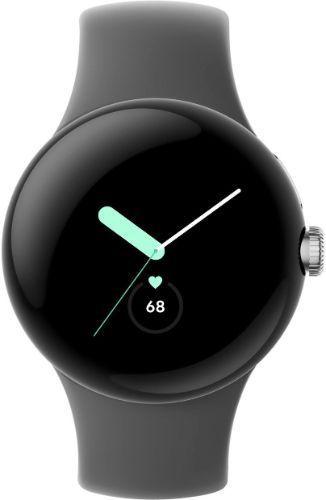 Google  Pixel Watch 1 - 32GB - Bluetooth - 41mm - Polished Silver - Stainless Steel - Charcoal - Active Band - Fluoroelastomer - Premium