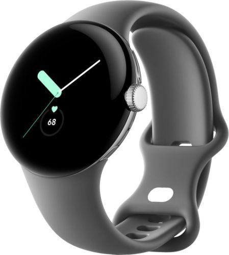 Google Pixel Watch 1 (Bluetooth) - 32GB - 41mm - Polished Silver Stainless Steel Case with Charcoal Fluoroelastomer Active Band