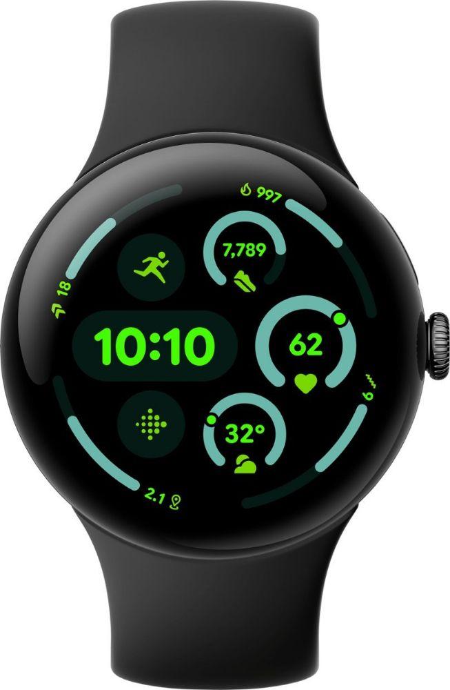 Google  Pixel Watch 3 - 32GB - Matte Black-100% Recycled Aluminum-Active Band-Obsidian - Bluetooth + LTE - 41mm - Matte Black - 100% Recycled Aluminum - Obsidian - Active Band - Fluoroelastomer - Good