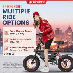 Gyrocopters Fury Electric Bike for Adults/Teens - Black