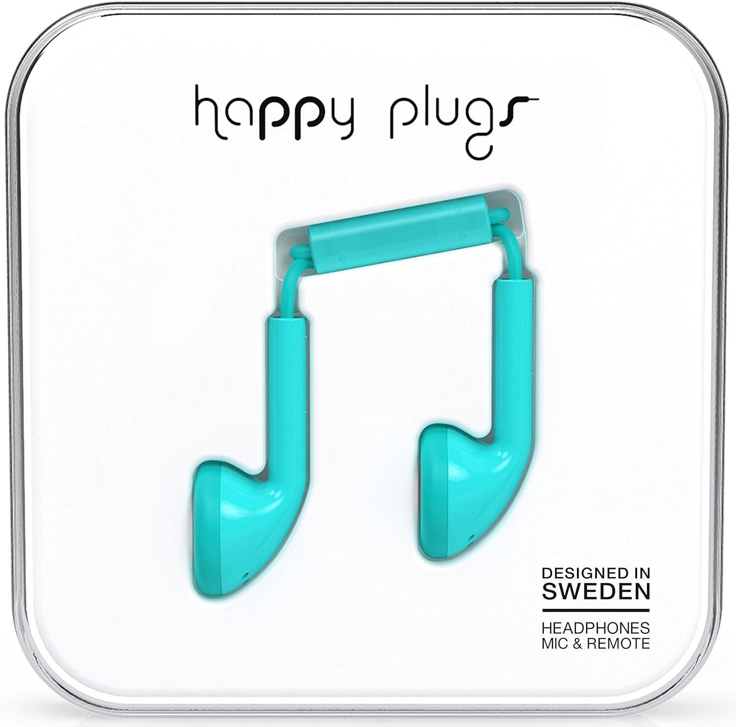 Happy Plugs  Headphones with Mic and Remote - Turquoise - Excellent
